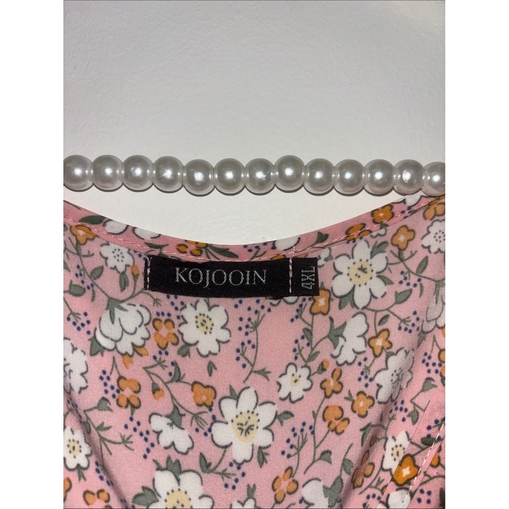 Kojooin Pink Floral Maxi Dress 4XL Plus Size Tiered Wrap V-Neck Flutter Sleeve - Picture 4 of 8